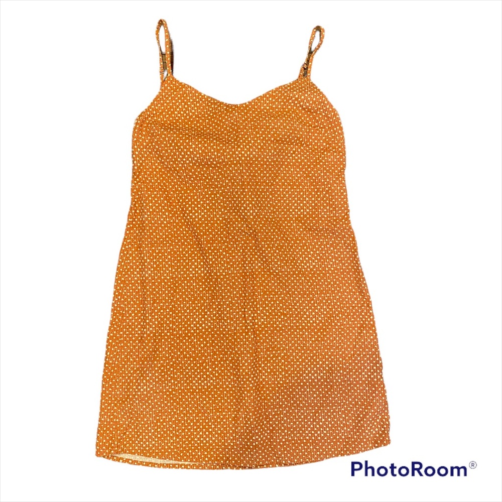 billabong boho polka‎ dot back bow dress short adjustable straps cotton flax